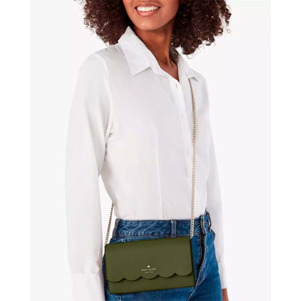 S Kate Spade Gemma Army Green Leather Chain Crossbody Bag WLR00552 Purse NWT$249 - Picture 2 of 5